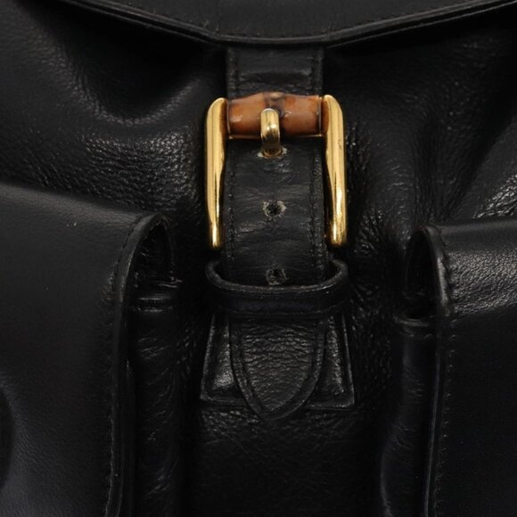 GUCCI Bamboo Backpack Leather Black Gold 003 main image 9